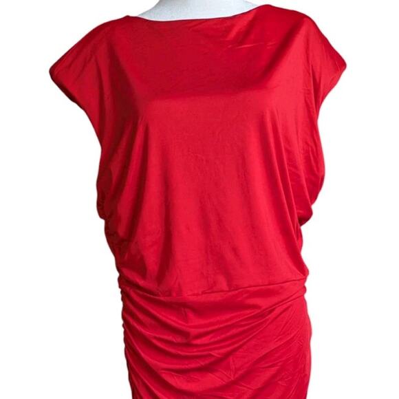 Sofia Vergara Red Ruched Dress Bodycon Midi Sheath Cut Out Women XL Stretch plus - Picture 6 of 13